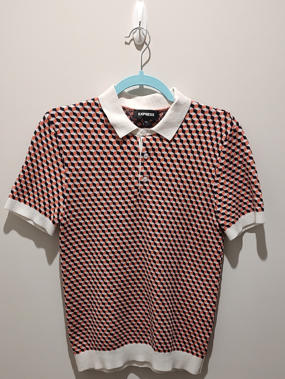Cotton Blend Red, Black & White Geometric Polo Top Y2k Preppy Sporty Golf Resort